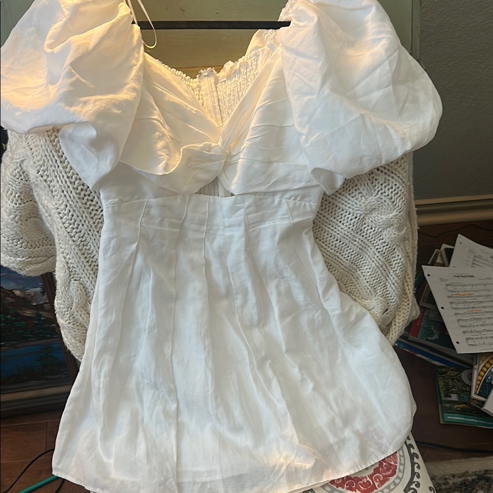 Astr White Fitted Ruffled dress